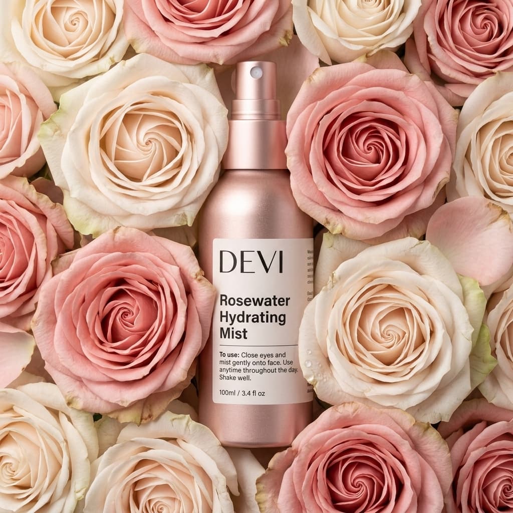 Face mist - AI lifestyle mockup for an ecommerce listing, same product and label