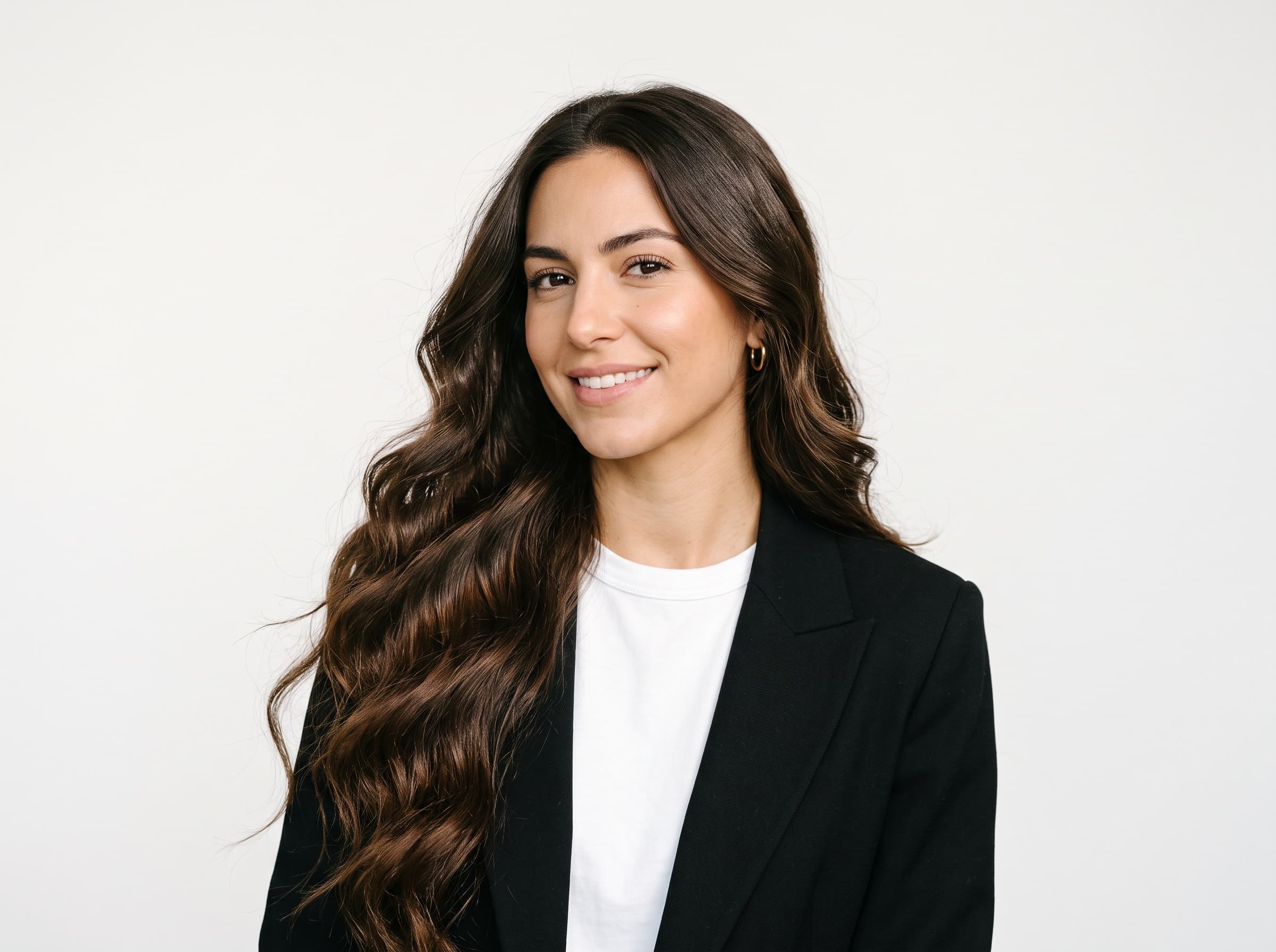 AI influencer with long glossy dark hair