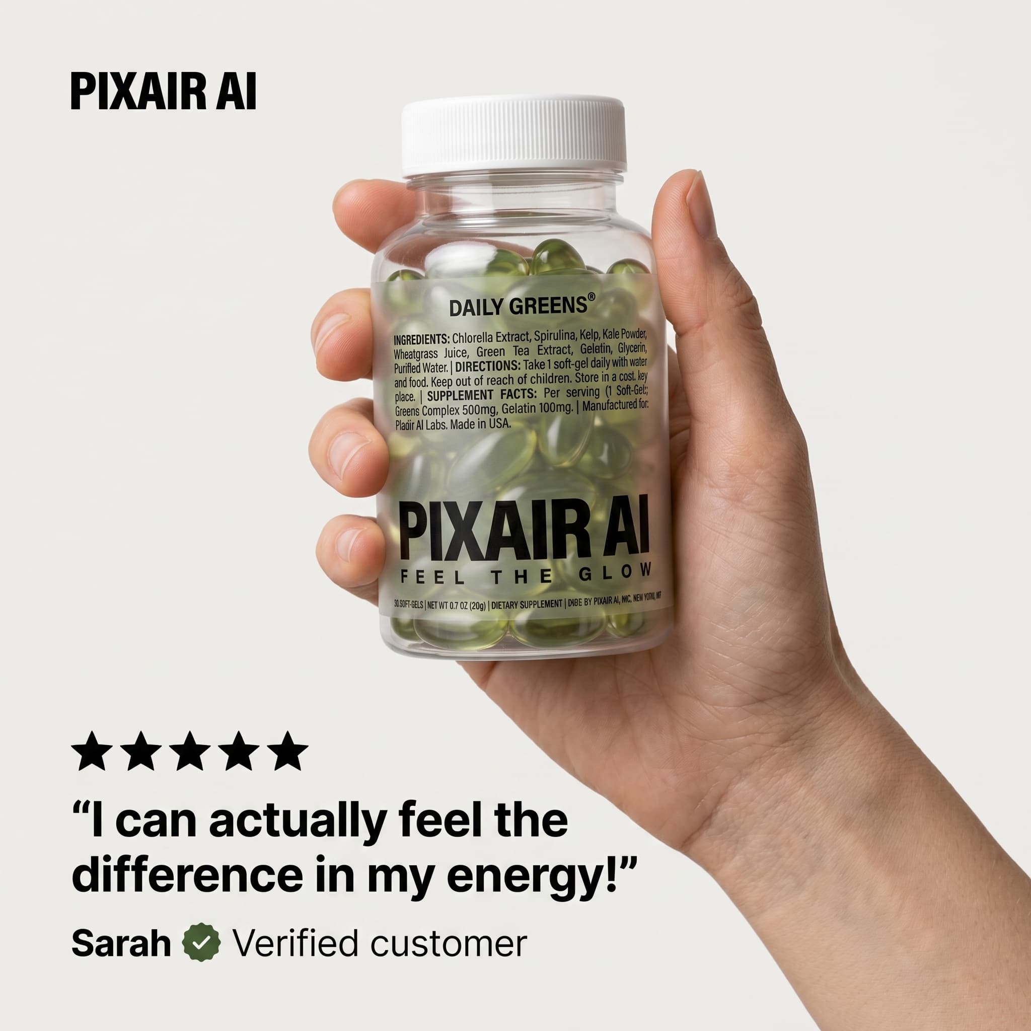 AI-generated Amazon listing image - five-star customer review with the product held in hand