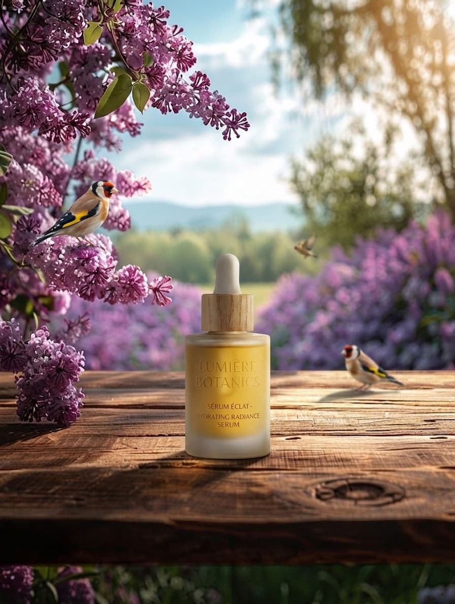 AI-generated product photo with birds added to the background scene